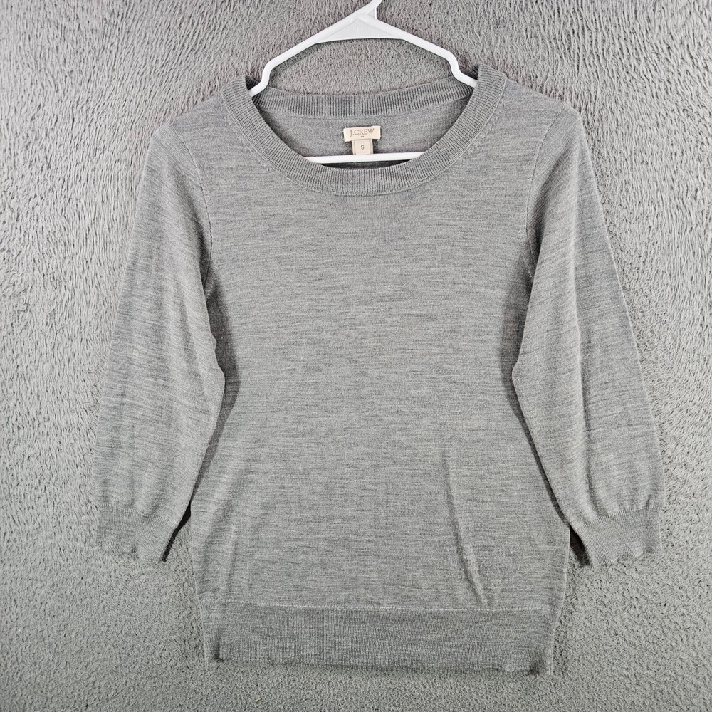 J.Crew Womens Gray 100%‎ Merino Wool Scoop Neck 3/4 Sleeve Sweater Size S